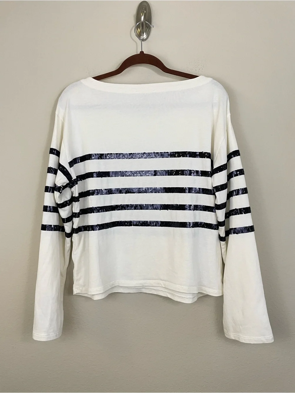 J. Crew Mariner Sequence Striped Jersey Cropped Long Sleeve T Shirt Size M